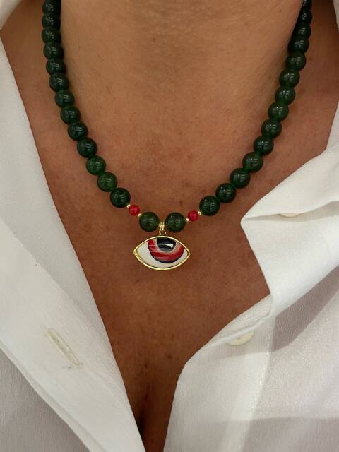 Agate Stone-set Red SERAMİK Eye Necklace