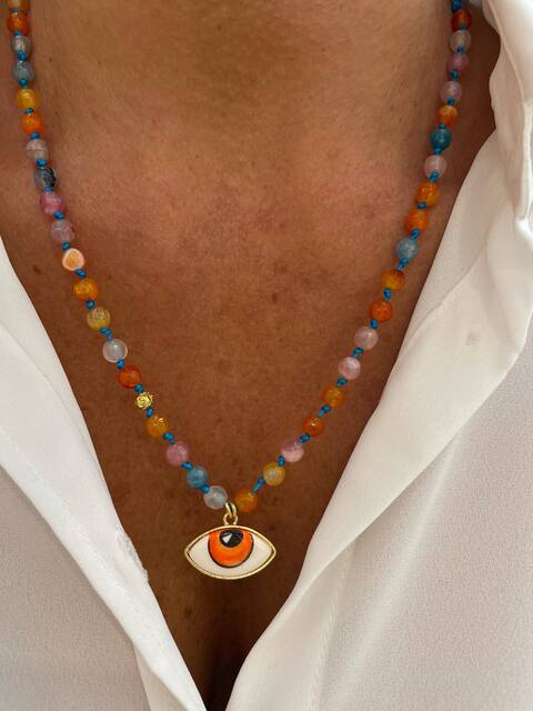 Agate Stone-set ORANGE SERAMİK Eye Knot Necklace