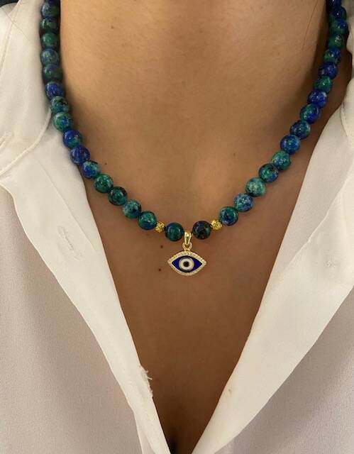 Agate Stone-set Enamel Eye Necklace