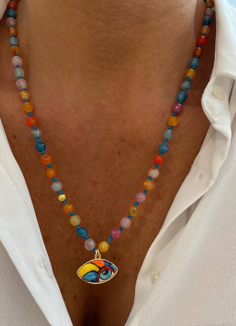 Agate Stone-set Colored SERAMİK Eye Knot Necklace