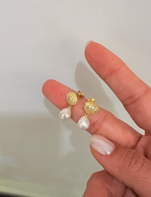 BAROK İNCİLİ İSTİRİDYE GOLD KÜPE - Thumbnail