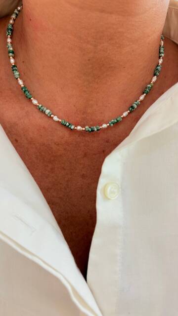 Shine_bypin - BAROK İNCİLİ YEŞİL JASPER TAŞLI KOLYE