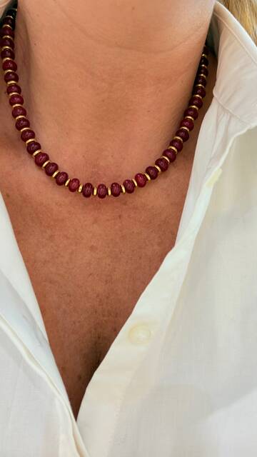 Shine_bypin - BORDO AKİK TAŞLI GOLD HEMATİT KOLYE