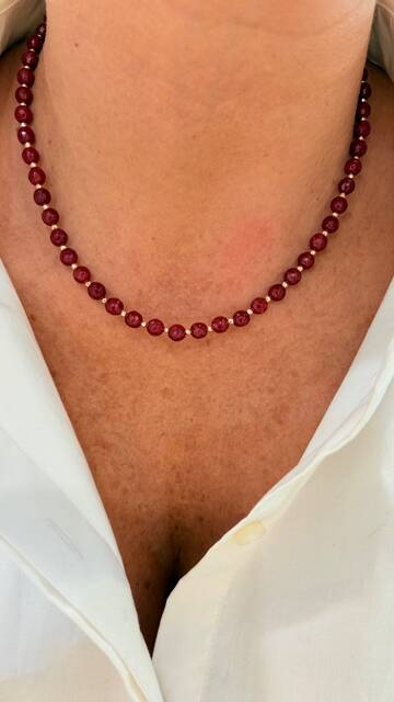 Shine_bypin - BORDO AKİK TAŞLI ROSE HEMATİT KOLYE