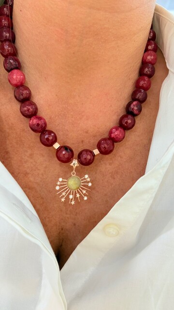 Shine_bypin - BORDO AKİK TAŞLI TASARIM KOLYE