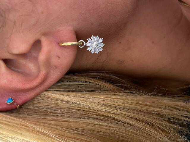 Double Color Baguette Stone-set Flower Hoop Earrings