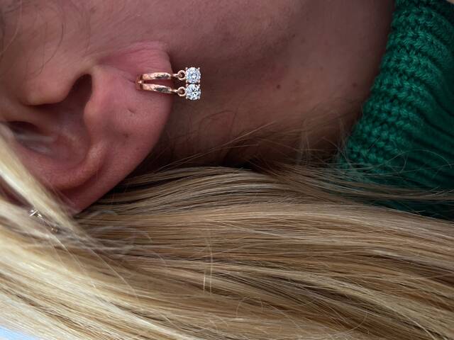 Double Single Stone-set Rose Hoop Earrings