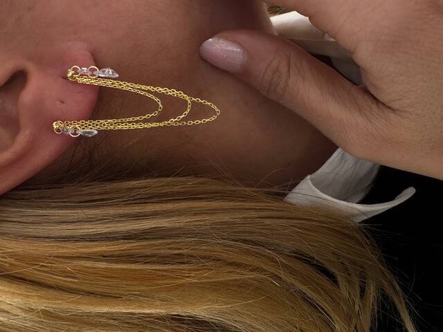 Drop Stone-set Chain Earrings
