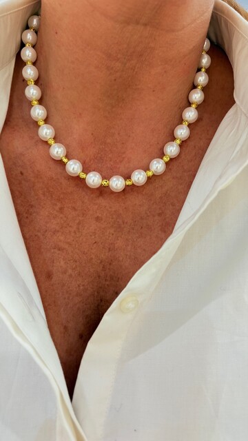 Shine_bypin - GOLD HEMATİT TAŞLI MAYORKA İNCİSİ KOLYE