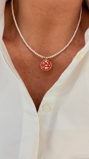 Shine_bypin - GOLD KIRMIZI MİNELİ MAYORKA İNCİ ŞANS KOLYESİ