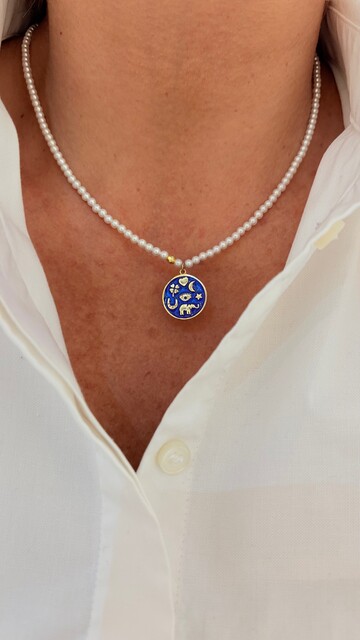 Shine_bypin - GOLD LACİVERT MİNELİ MAYORKA İNCİ ŞANS KOLYESİ