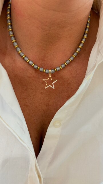 Shine_bypin - GRİ HEMATİT TAŞLI YILDIZ KOLYE