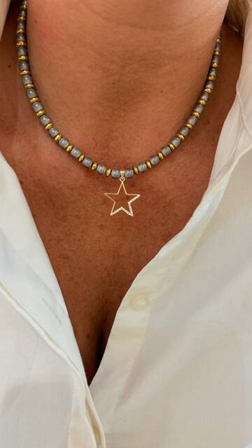 Shine_bypin - GRİ HEMATİT TAŞLI YILDIZ KOLYE