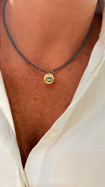 Shine_bypin - HEMATİT TAŞLI GOLD GÖZ KOLYE