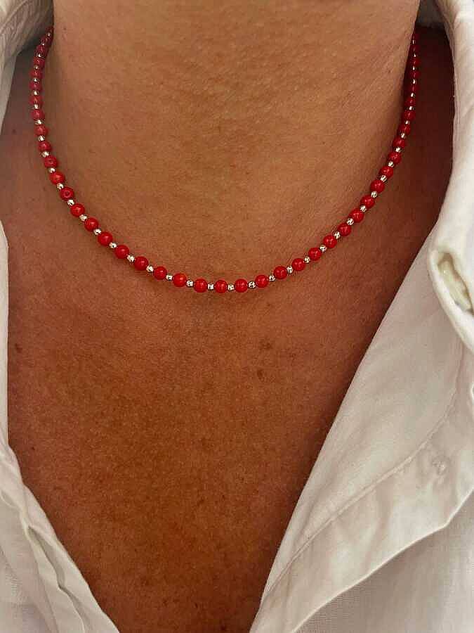 HEMATİT TAŞLI MERCAN CHOKER KOLYE - 1