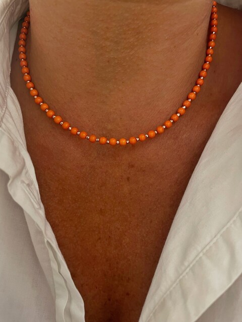 Shine_bypin - HEMATİT TAŞLI ORANGE CHOKER KOLYE
