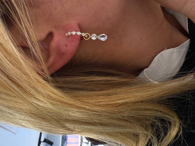 Double Drop Stone-set Gold Hoop Earrings