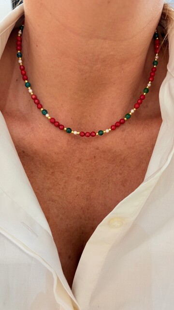 Shine_bypin - İNCİ MERCAN MALAHİT KOLYE