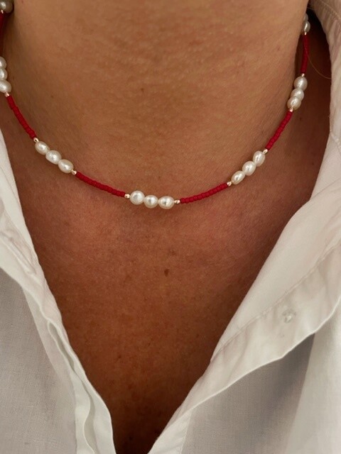 Shine_bypin - İNCİLİ CHOKER KIRMIZI KOLYE
