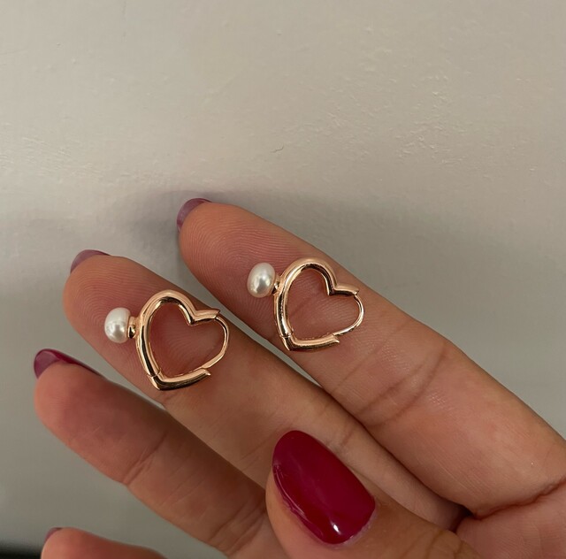 Shine_bypin - İNCİLİ İTHAL ROSE KALP KÜPE
