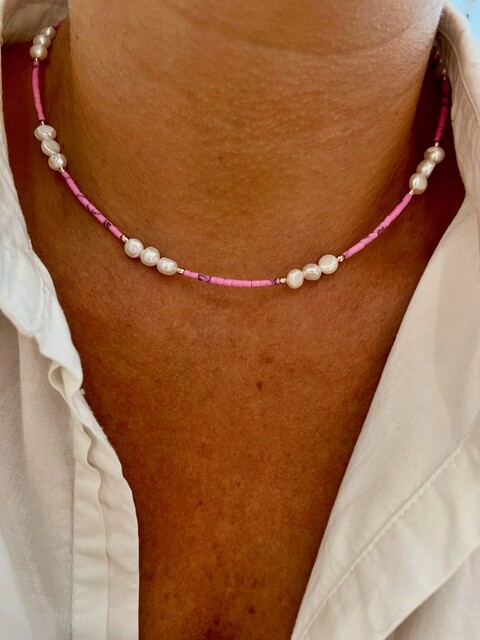 Shine_bypin - İNCİLİ PEMBE CHOKER