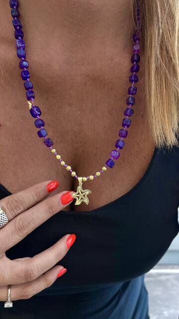 Purple Agate Stone-set Sea Star Necklace