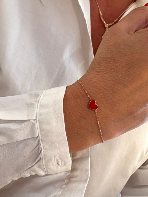 Shine_bypin - KIRMIZI KALPLİ ROSE BİLEKLİK