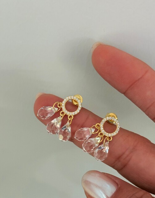 KRİSTAL TAŞLI GOLD KÜPE - Thumbnail