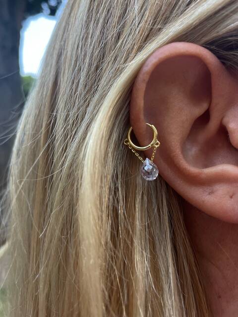 Crystal Stone-set Chain Gold PIERCING Earrings
