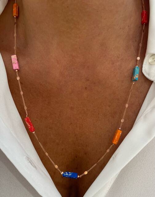 Colored VARİSİT Stone-set Sequinned Italian Rose Necklace