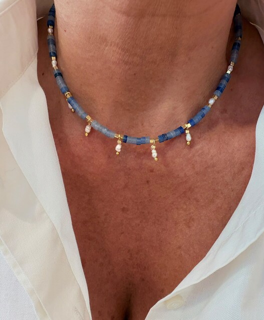  - LAPİS LAZULİ TAŞLI İNCİ DETAYLI KOLYE