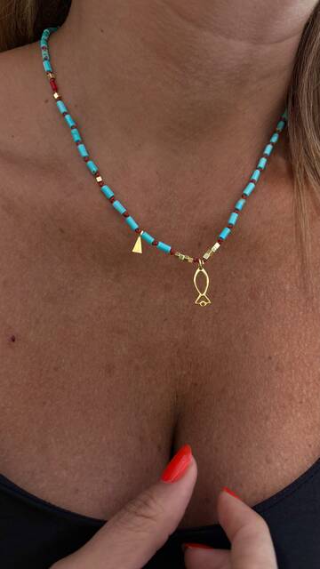 Turquoise Stone-set Knot Fish Necklace