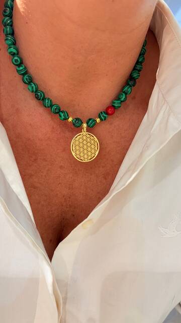 Shine_bypin - MALAHİT TAŞLI BÜYÜK YAŞAM ÇİÇEĞİ KOLYE