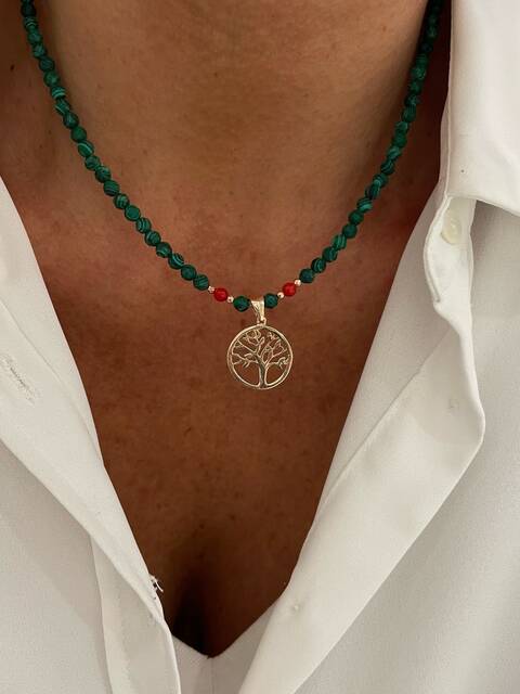 MALAHİT Stone-set Rose HAYAT Tree Necklace