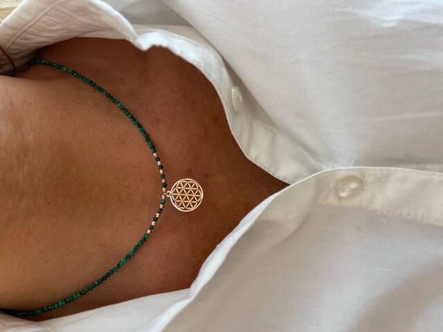 MALAHİT Stone-set YAŞAM Flower Necklace