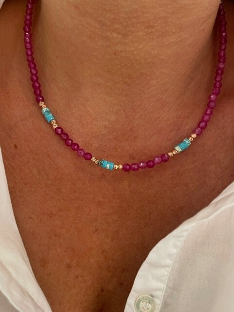 Shine_bypin - MAVİ SEDEF TAŞLI PEMBE CHOKER KOLYE