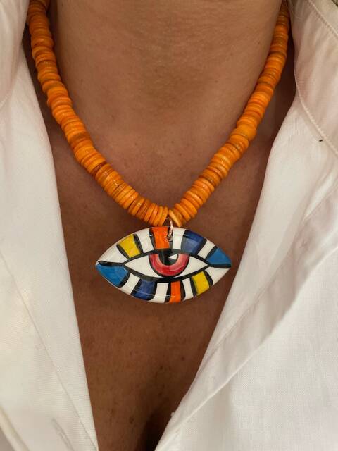 MEGA Size Mother-of-Pearl Stone-set Colored SERAMİK Eye Necklace