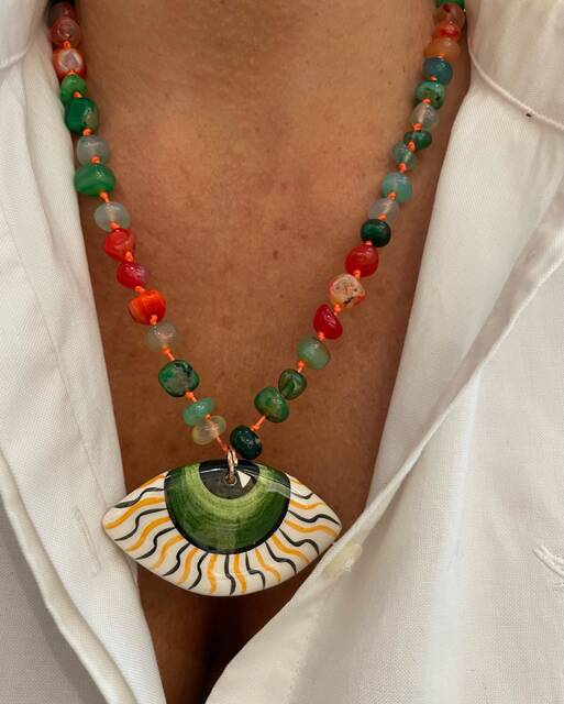 MEGA Size Agate Stone-set Green SERAMİK Eye Necklace
