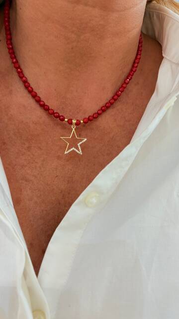 Coral Stone-set Gold Star Necklace