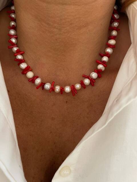 Coral Stone-set Pearl Necklace 2975