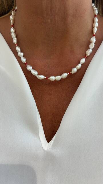 Coral Stone-set Pearl Necklace 4421