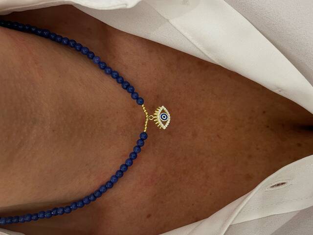 Enamel Eye LAPİS Gold Necklace