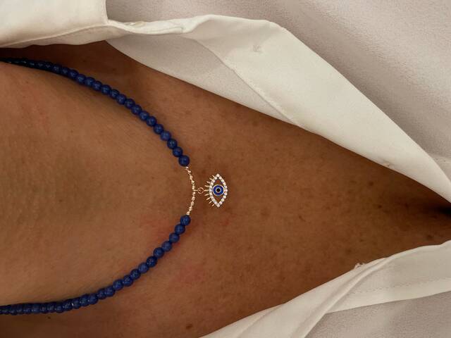 Enamel Eye LAPİS Rose Necklace