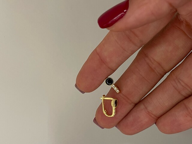 ONIKS TAŞLI MİNİMAL GOLD KÜPE - Thumbnail