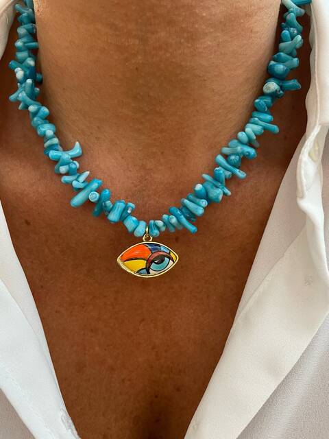 Blue DAL Coral Stone-set Colored SERAMİK Eye Necklace