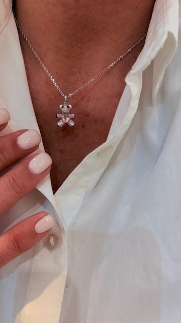 PEMBE KUVARSLI AYICIK KOLYE - Thumbnail