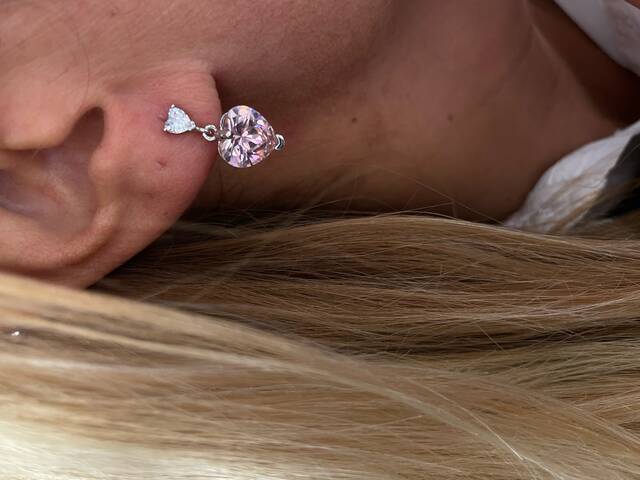 PRENSES Pink Quartz Heart Earrings SILVER