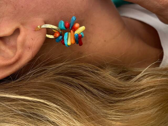 Colored DAL Coral Stone-set Gold Hoop Earrings