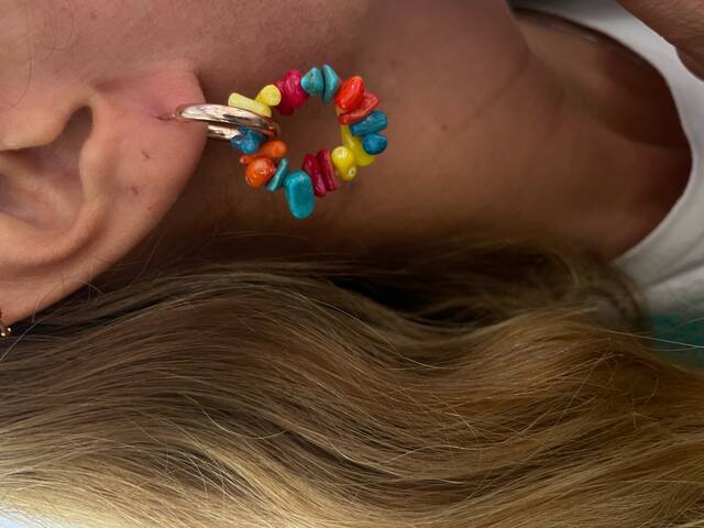 Colored DAL Coral Stone-set Rose Hoop Earrings