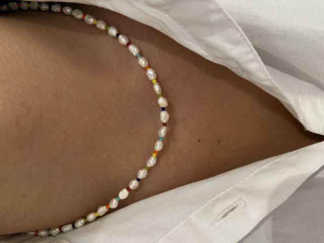 Colored Natural Stone-set BAROK Pearl Necklace 3593